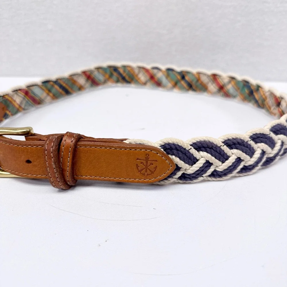 Kiel James Patrick KJP Braided Belt Mens Size 28 Blue White Preppy Coastal